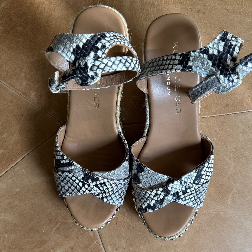 Kurt Geiger Snake-Print Espadrille Wedges in Black and Cream